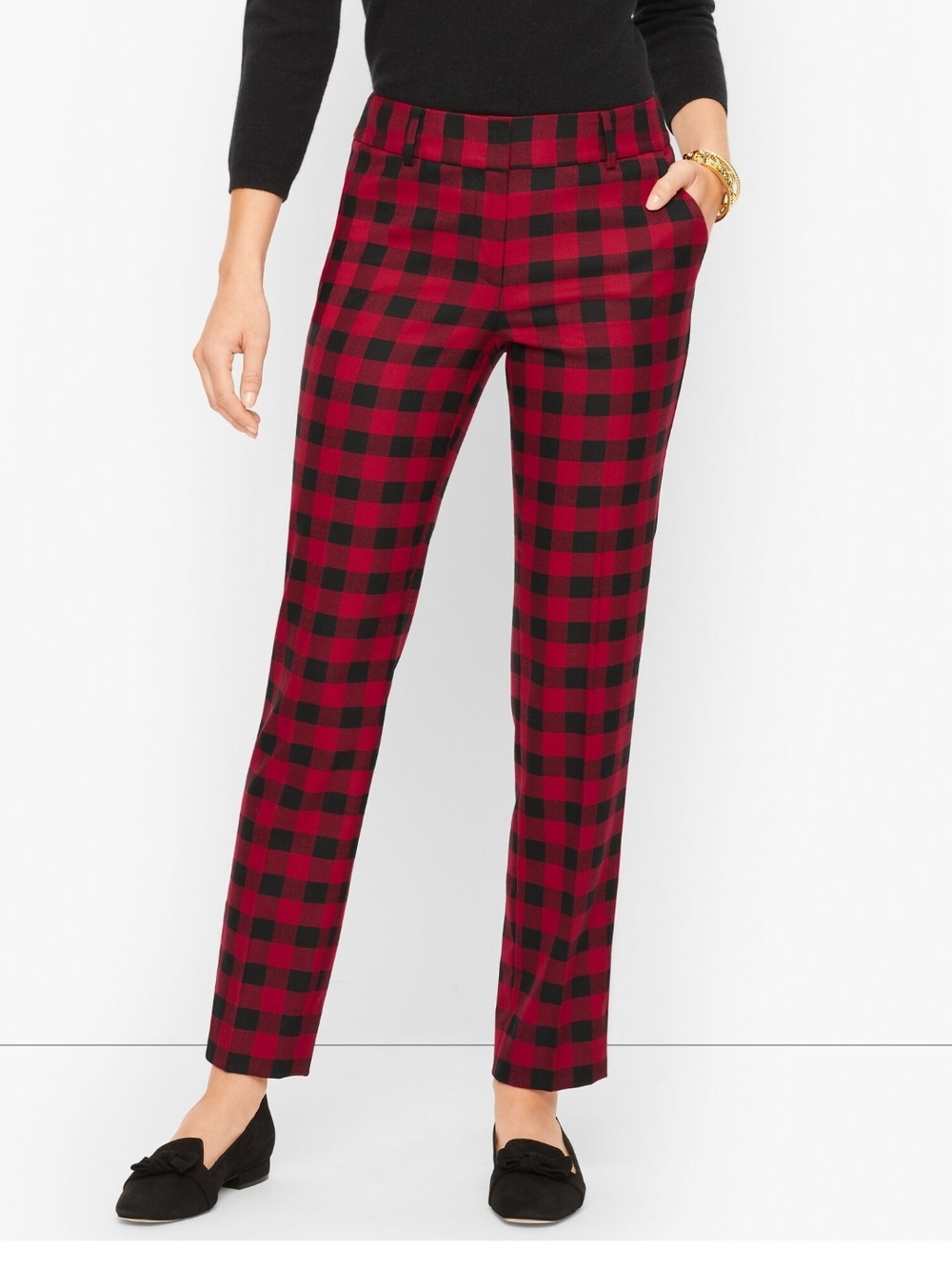 Talbots Hampshire Ankle Pants In Red Black Buffalo Plaid